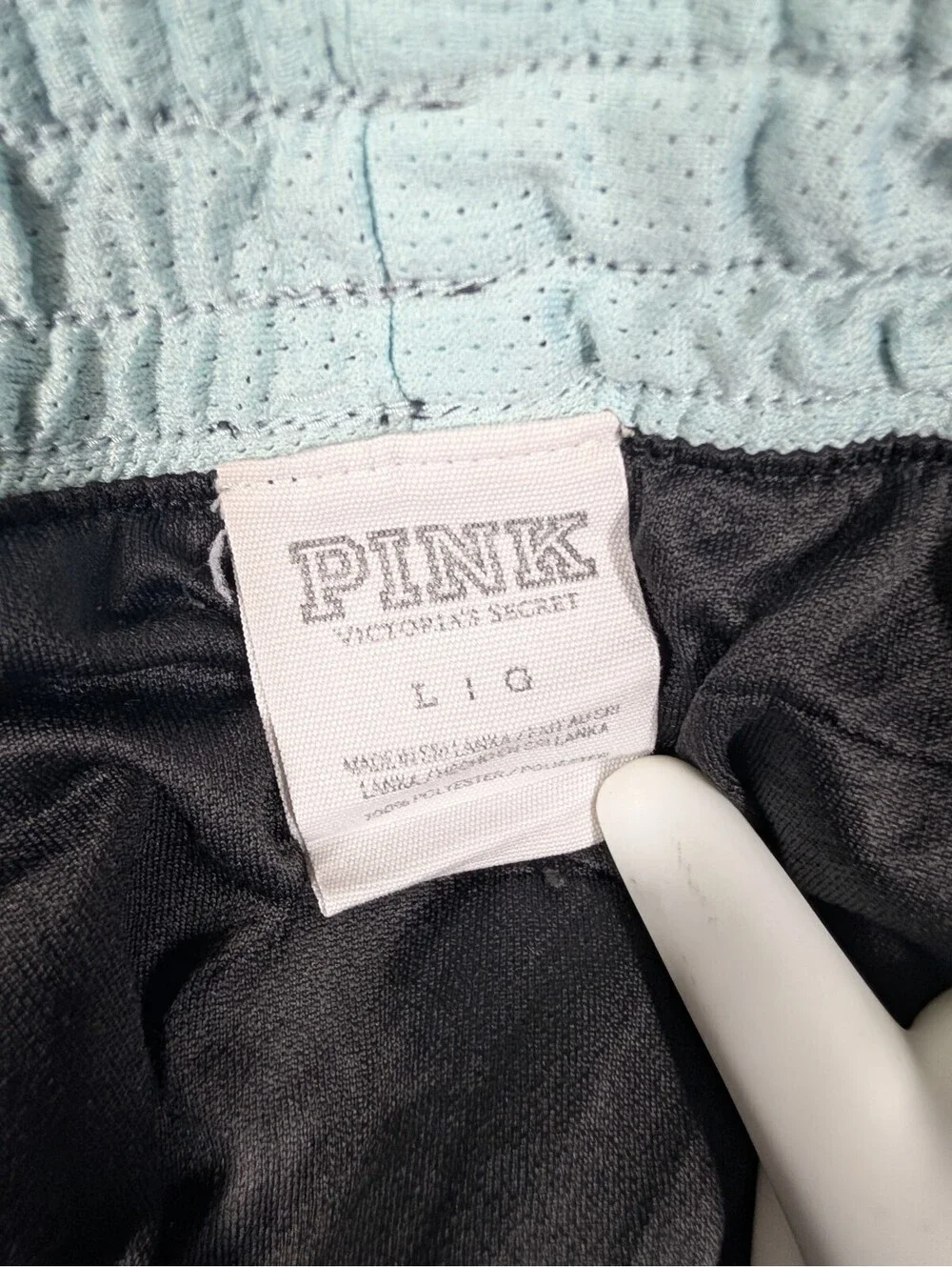 Pink Victorias Secret L Blue Polka Dot Running Athletic Lined Shorts Active Gym
